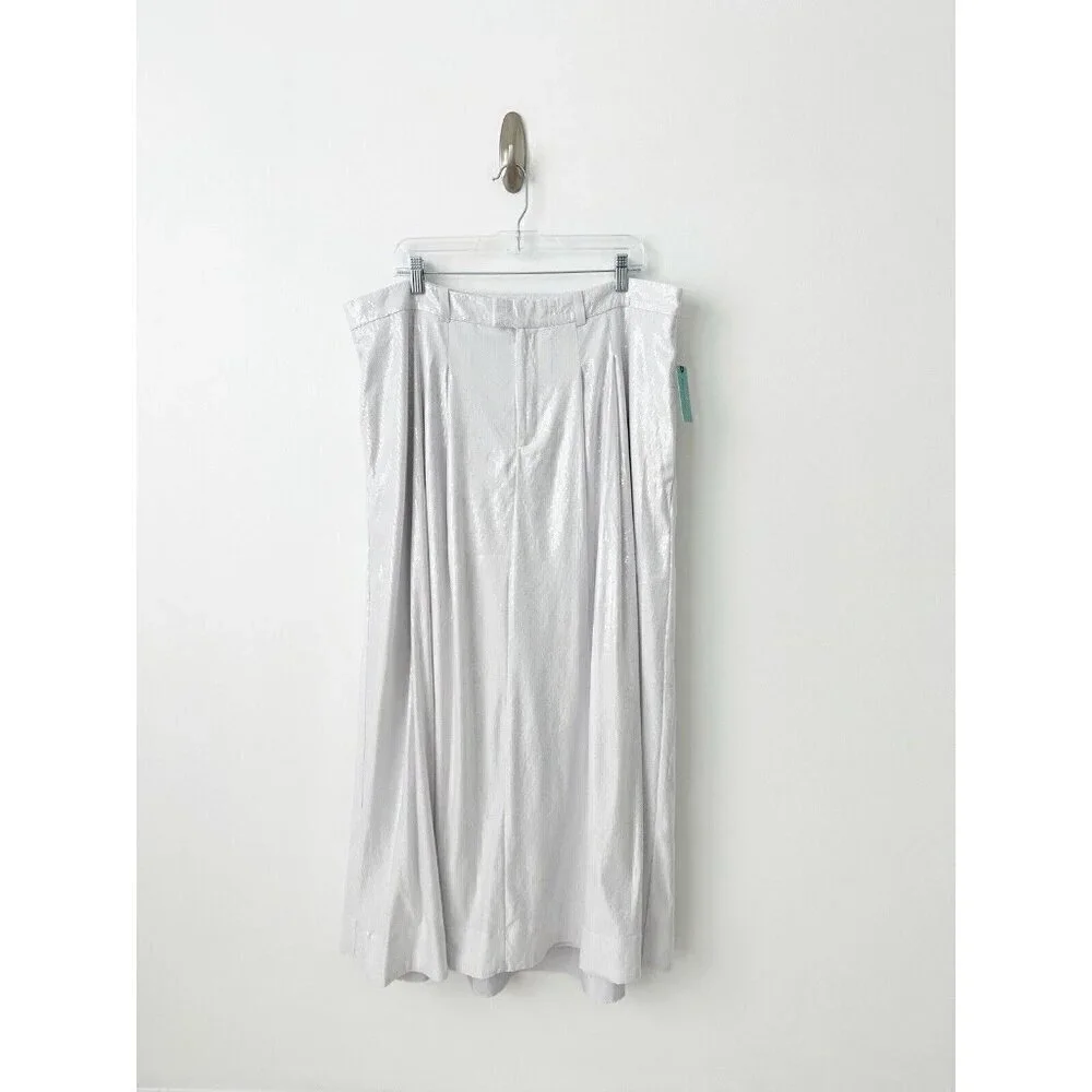 NWT Anthropologie Avery Pleated Maxi Skirt Sequin 20W Silver Party Cockail - Picture 5 of 10